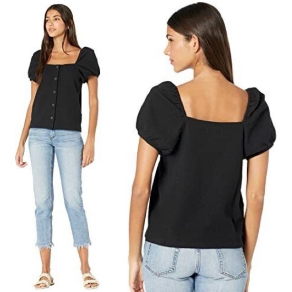 Madewell Jacquard Square-Neck Puff-Sleeve Top size XS
